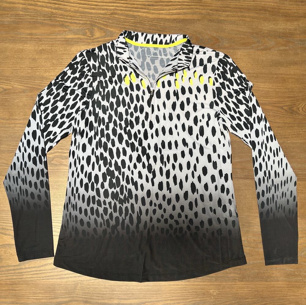 Jamie Sadock Womens Small Golf Top Black White Neon Animal Print 1/4 Zip
